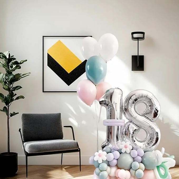 10PCS 40 Inch Large Foil Number Balloons 0-9 Set - Reusable Metallic Argent Birthday Wedding Decorations