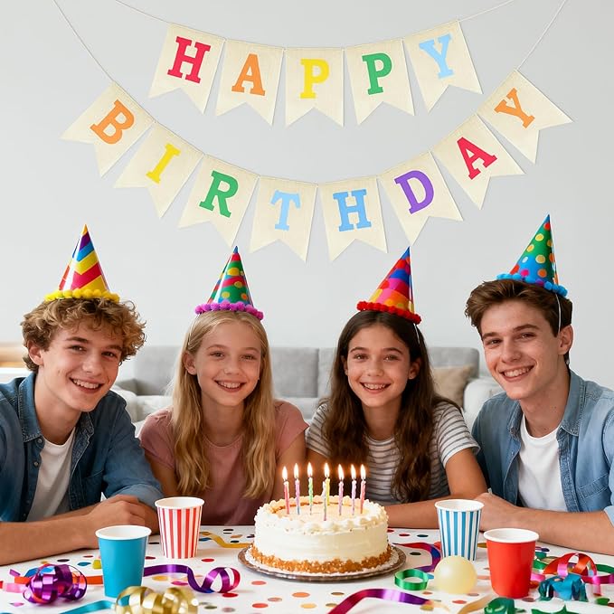 Anwyll Happy Birthday Banner - NO DIY Burlap Happy Birthday Banner Sign Happy Birthdays Party Decoration Happy Birthdays Banners Bunting for Women Men Girl Boy Celebration Party Backdrops (Rainbow)