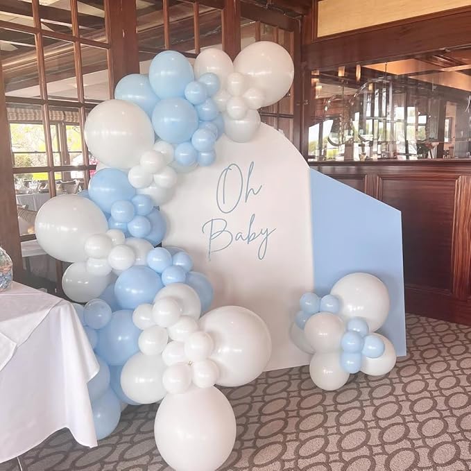 200Pcs Blue and White Balloon Garland Arch Kit - Light Blue White Balloons 18 12 10 5 Inch Different Size Balloons for Birthday Baby Shower Bachelorette Gender Reveal Party Decoration Supplies