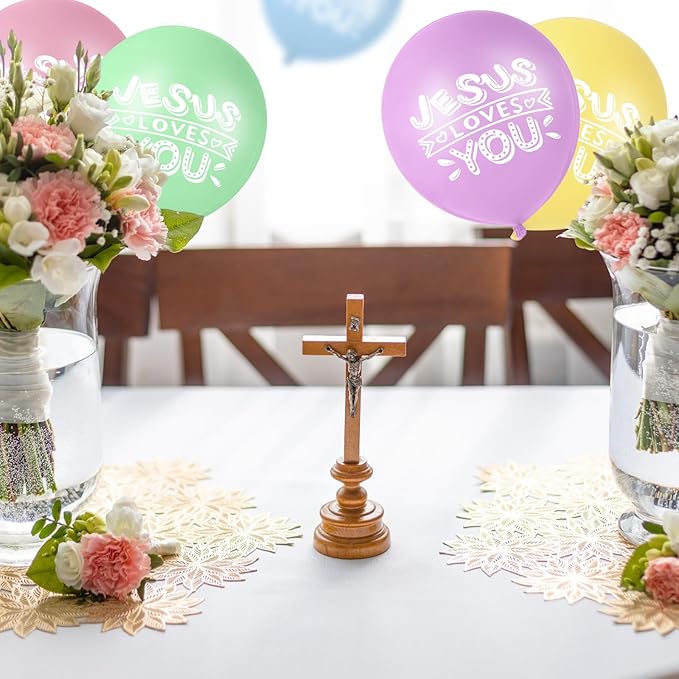 Gejoy Jesus Loves You Balloon 12 Inch Latex Christian Religious Jesus Balloon Party Decor for He Is Risen Party Decor Favor Cross Church Event Birthday Sunday Supplies(Macaron Colors,60 Pcs)