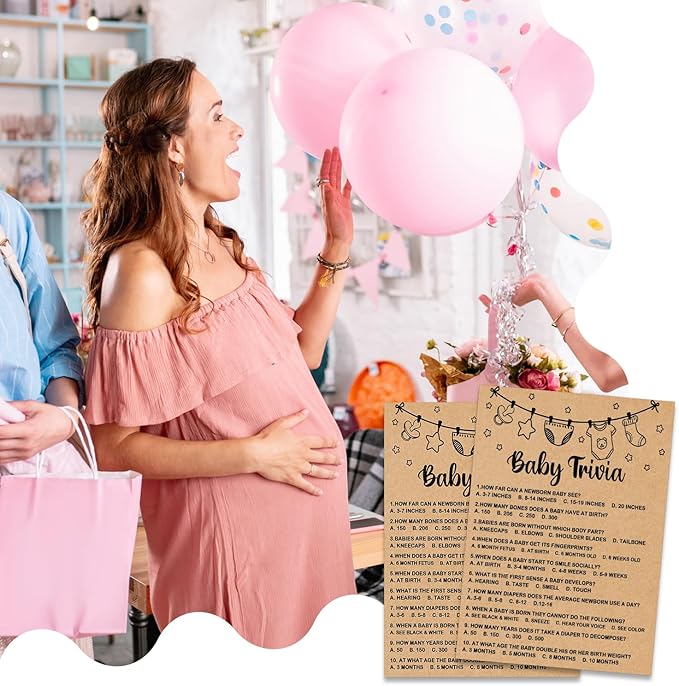 Baby Shower Game - Trivia Cards & Party Activities, 30 Cards Included, Kraft