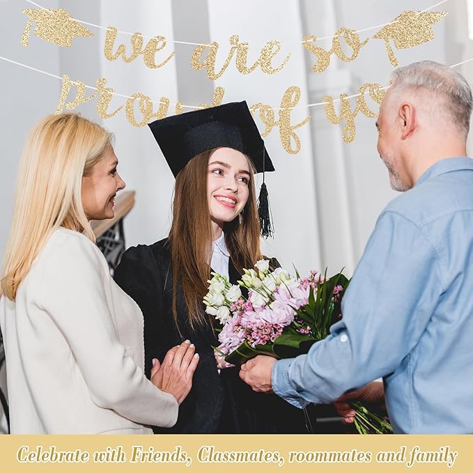 2026 Graduation Decorations Pre-Strung Blingbling We Are So Proud of You Banner Glitter Graduation Garland for Class of 2026 High School College Grad Party (Champagne Gold)