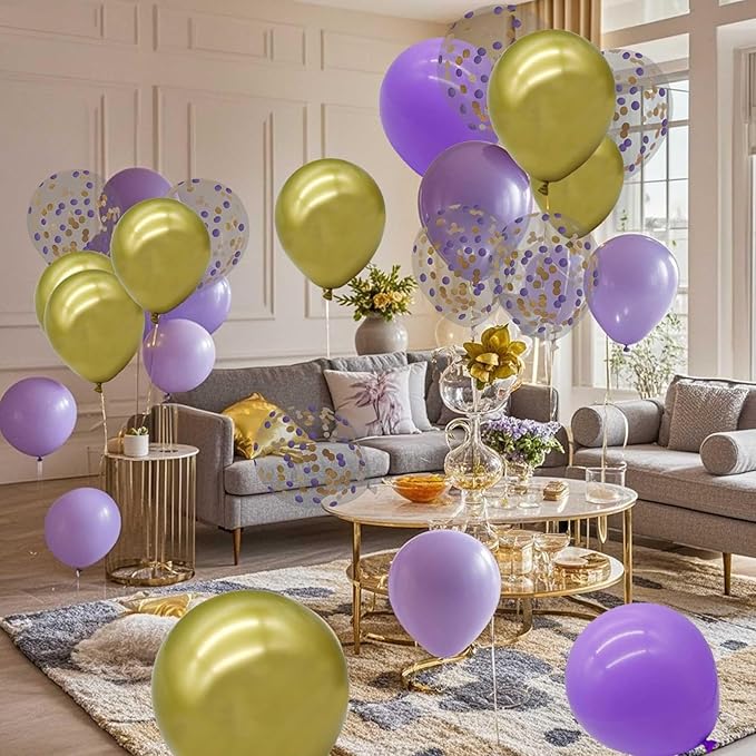 Purple Gold Balloons with Confetti Balloons 12 inch Latex Balloons 80 Pcs for Wedding Birthday Baby Shower Patriotic Themed Party Decorations