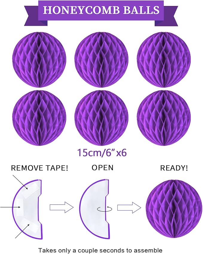 Retirement Party Decorations Kit for Women - 16-Piece Elegant Purple Set with Pre-Strung Banner, Honeycomb Balls, Swirls & Garland | Instant Setup Party Decor | Retirement Gifts & Supplies