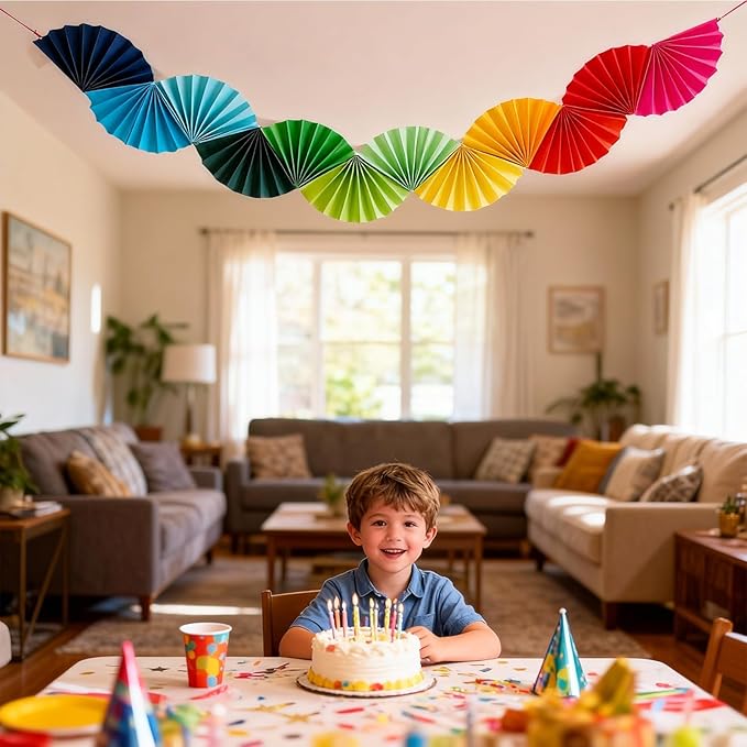 Banner Garland Fan-Shaped, Rainbow Colors Wall Decor Party Decorations for Birthday Wedding College Nurse Graduation Holiday New Year, Festive Supplies