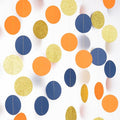 Circle String Decorations Paper Garlands Party Streamers, 30 Feet (Gold Glitter, Orange, Blue)