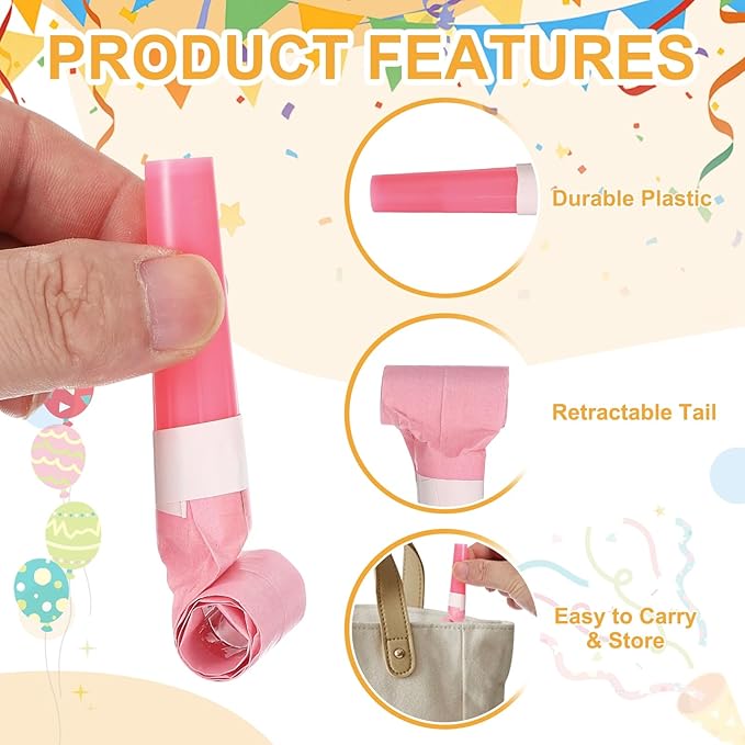 uxcell 20 Pcs Colorful Noise Makers Plastic Party Blowers Party Favors for Birthday Parties Holiday Christmas New Years Gift Favors, Light Pink