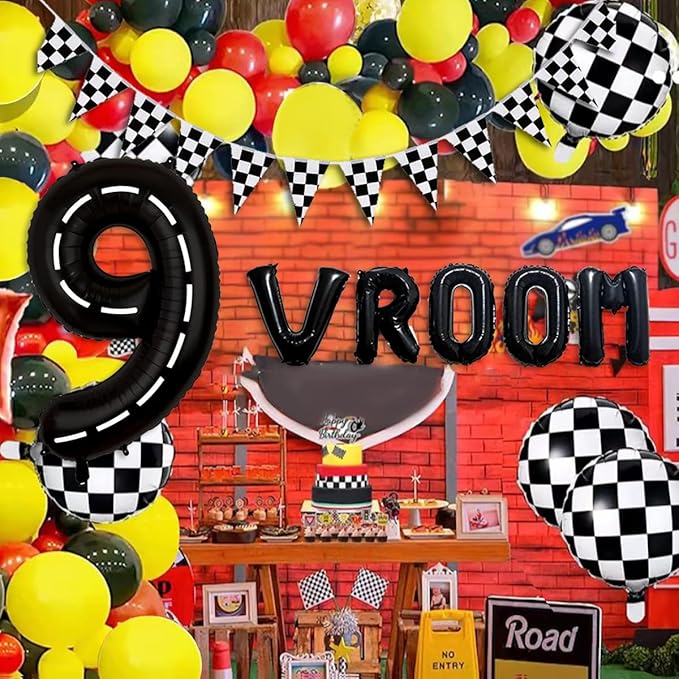 134pcs Race Car Balloon Birthday Party Supplies Decorations for Boys - Racing car Theme Party Supplies Happy Birthday Racecar Number Balloons Garland Kit Birthday Party (Single Number, 9)