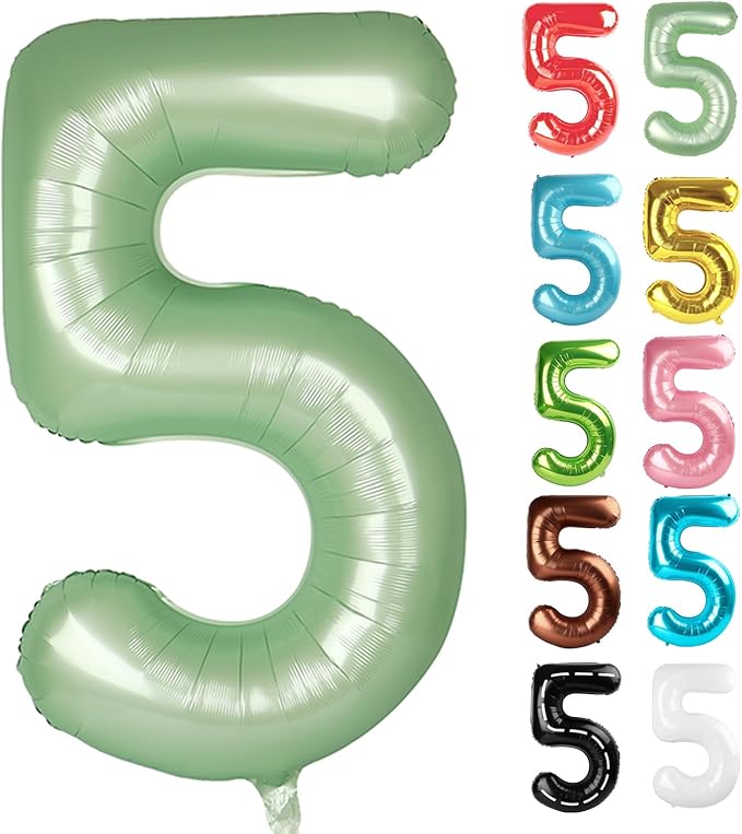Sage Green Number 5 Balloon 40 Inch, 5 Balloon Number, 5th Birthday Decorations, Oliver Green Party Supplies for Boys Girls