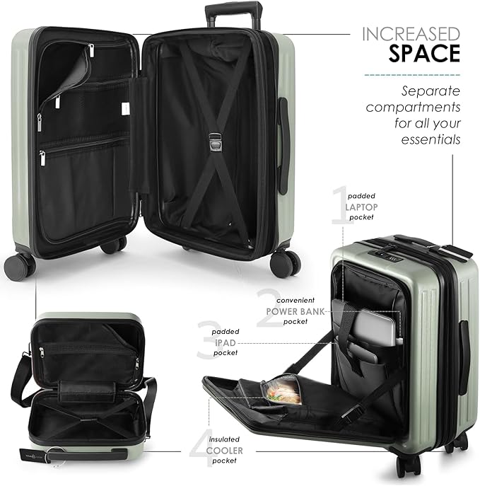 TRAVELARIM Hard Shell Luggage Sets with Spinner Wheels 4 Piece, Expandable Large Suitcases with TSA Lock, Travel Large Suitcase Set, Sage Green Luggage Set