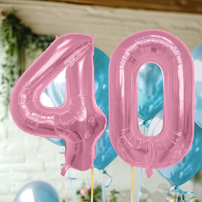 40 Inch Large Pink Number Celebration and Decoration Balloon for Birthday Parties, Graduations, Anniversaries, Weddings, Photo Shoots, Special Events - Helium Foil Mylar (Pink Number 40)