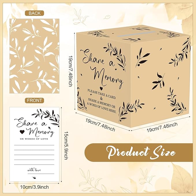 Pajean 50 Pcs Share a Memory Cards for Collections of Life, Memory Cards Box for Guest Ideas Funeral Graduation Wedding Bridal Shower Birthday Anniversary Retirement (Light Beige,Trendy)