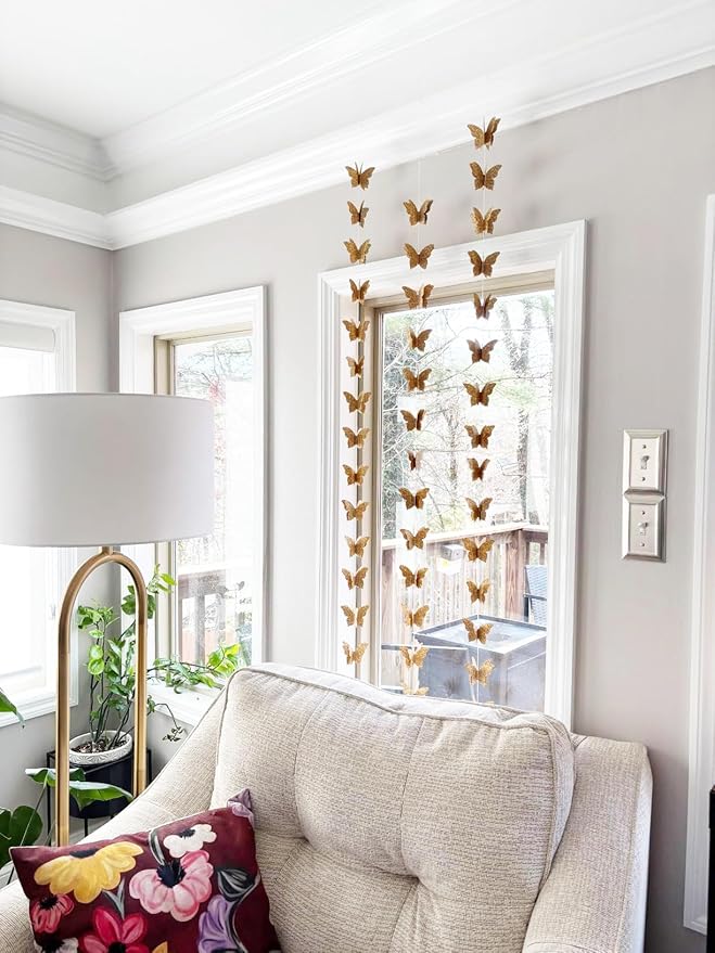 3D Paper Butterfly Garland Recycled Book Newspaper Hanging Garland Bunting Banner Party Decorations Wedding Baby Shower Home Decor 4 Pack (Brown)