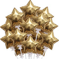 30 Pcs Star Self Inflatable Balloons with Bow Stems Star Foil Balloons Mini Pentagram Decoration for Patriotic Independence Day Graduation Birthday Baby Shower Anniversary(Gold,6 Inches)