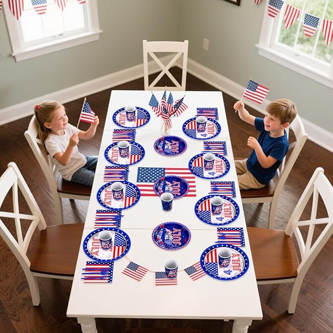 192pcs American Flag Patriotic Party Decorations for Happy 4th of July Plates, Cup, Napkin, Tableware, Independence Day Party Supplies Plates Serve 24 Guests