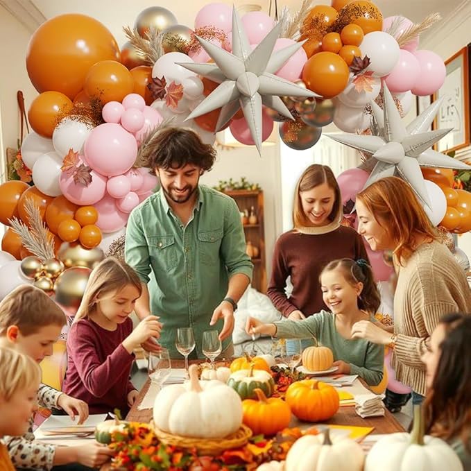 Pink Fall Balloons Garland Arch Kit - 149pcs Burnt Orange Nude Pink Gold Balloons with Pumpkin Foil Balloon for Thanksgiving Autumn Fall Birthday Party Decorations