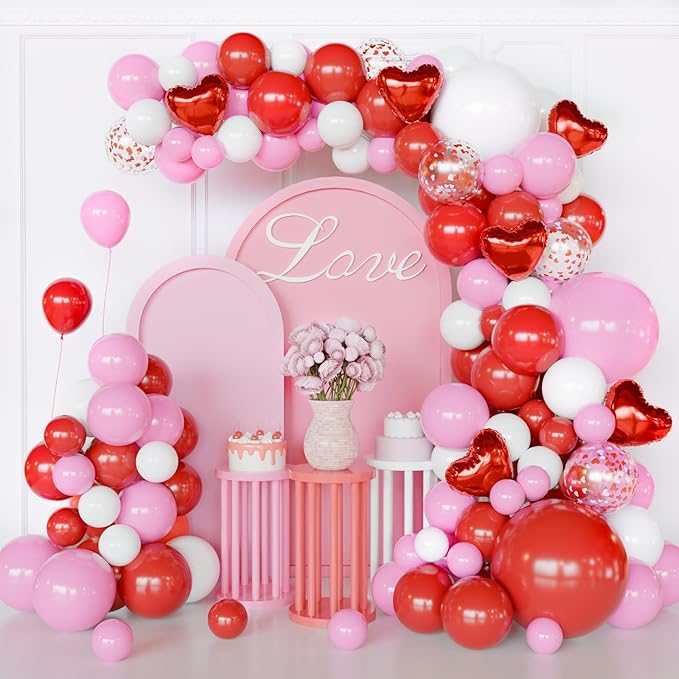 Pink and Red Balloon Arch Kit,112pcs Different Size Pink and Red Balloons,Light Pink Balloons for Birthday Valentines Day Wedding Party Decoration