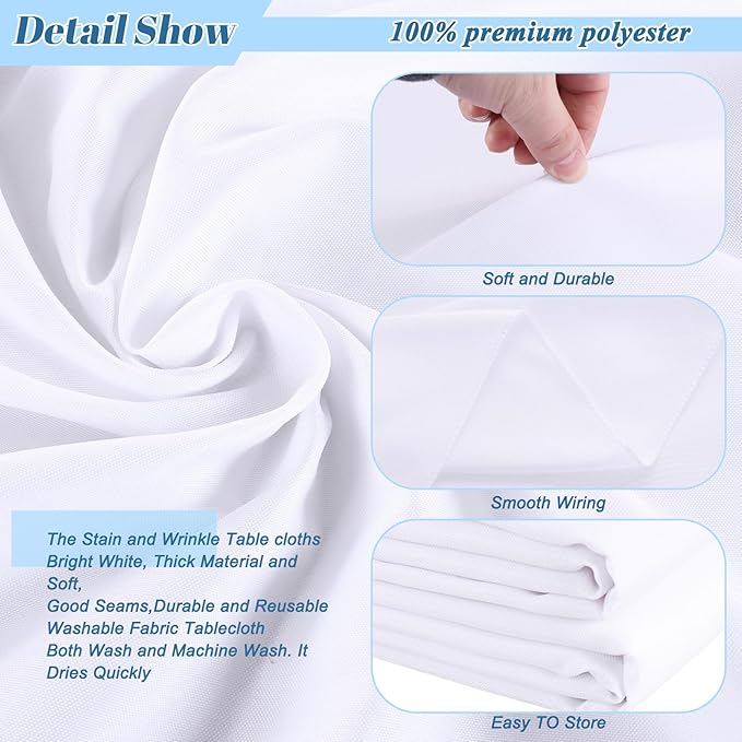 Kesfey 6 Packs White Table Cloths Rectangle 60 x 84 inch Washable Polyester Fabric White Tablecloths for 4 Feet Tables Stain and Wrinkle Resistant Reusable Table Covers for Parties Wedding Banquet