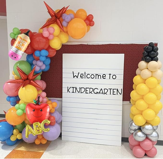 Back to School Balloon Arch Garland Kit,152Pcs Rainbow Balloons with Pencil Apple Schoolbag ABC Foil Balloons for First Day of School Kindergarten Graduation Back To School Classroom Party Decorations