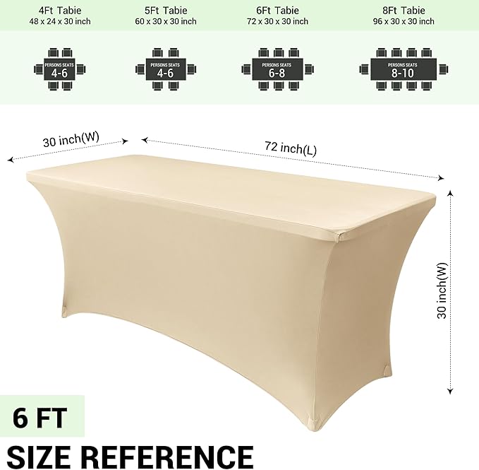 Obstal 6ft Stretch Spandex Table Cover - 4 Pack Universal Rectangular Fitted Tablecloth Protector for Wedding, Banquet and Party (Champagne, 72L x 30W x 30H Inches)