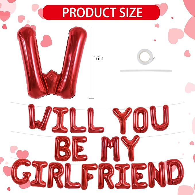 TONIFUL 16 Inch Red Will You Be My Girlfriend Letter Balloons Be My Girlfriend Balloon Banner for Romantic Decorations Anniversary Engagement Wedding Bridal Shower Party Supplies