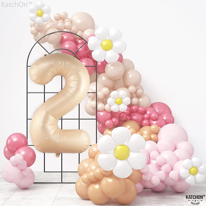 KatchOn, Huge Caramel 2 Balloon Number - 40 Inch, Two Groovy Balloons | Retro Number 2 Balloon for Party Decorations Boy | Number Two Balloon | Groovy 2nd Birthday Decorations for Girl