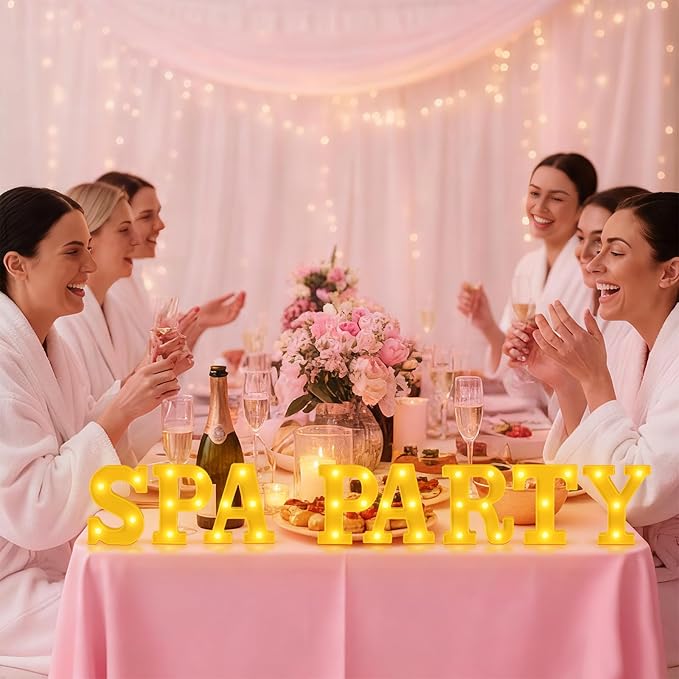 Honoson 8 Pcs Spa Party Decorations Lights up Sign 6.42 Inch Spa Theme LED Neon Sign Marquee Lights Supplies for Women Girls Day Makeup Sleepovers Slumber Birthday Party Decor