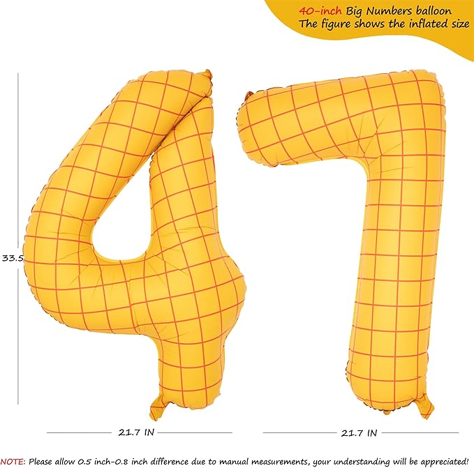 40-Inch Large Number Balloon Toy Inspired Story Matte Yellow Birthday Balloon Western Rodeo Party Supplies Boy Girl Story Anniversary Kids Birthday Party Cowboy Farm Themed Baby Welcome Decorations