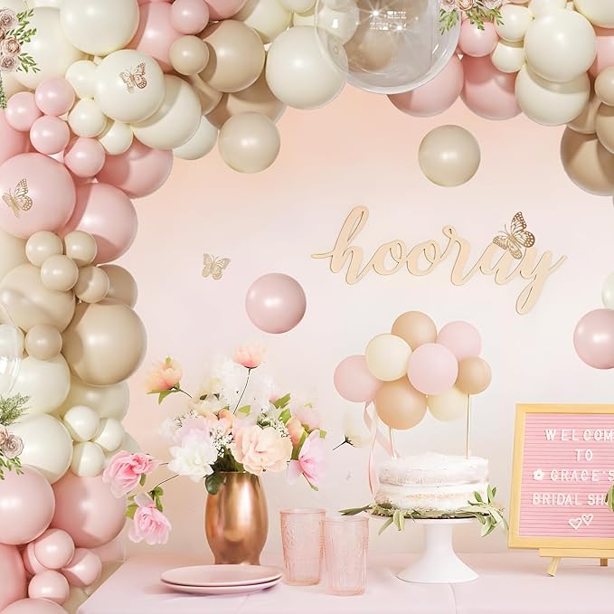 Dusty Pink Balloon Arch Kit 126 Pcs Pink and Sand White Balloon Arch Garland Kit for Wedding Birthday Baby Shower Gender Reveal Decorations
