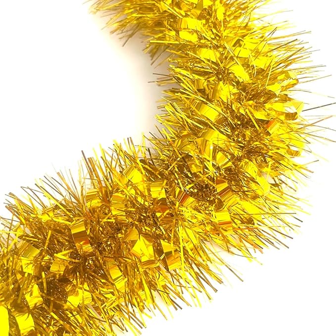 33Ft Christmas Tinsel Garland Shiny Thick Tinsel Xmas Tree Decor Metallic Twist Foil Garland for New Year Parties Birthday Party Thanksgiving Day Parade Floats Indoor Outdoor Supplies - Gold