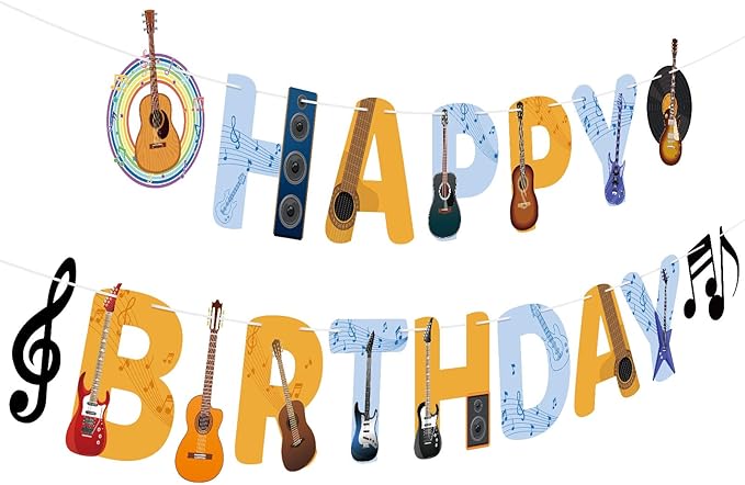 Guitar Party Decorations Happy Birthday Banner Guitar Party Banner Garland for Birthday Party Decorations Guitar Party Supplies