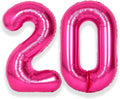 SUWEN 40 Inch Hot Pink Large 20 Number Balloons Big Foil Helium Number Balloons 0-9 Jumbo Happy 20th Mylar Birthday Party Decorations for Women Anniversary Party Supplies