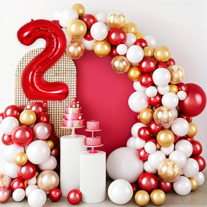 Red Number 2 Balloon 40 Inch, Big Large Foil Helium Number Balloons, Jumbo Giant Mylar Number 2 Balloons for 2 Year Old Birthday Red Party Decorations Supplies Anniversary