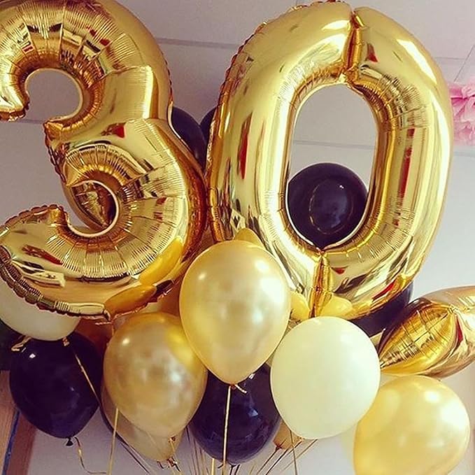 Giant Gold Number 30 Balloons, 40 Inch Jumbo Number 30, Large Foil Mylar Balloons for Girls Women 30th Birthday Party Decorations, 30 Anniversary Events Decorations