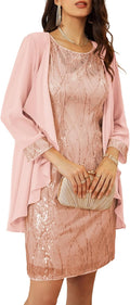 GRACE KARIN Women's Sequin Dress - Wedding Guest & Mother of The Bride Formal Dress - Two Piece Knee Length