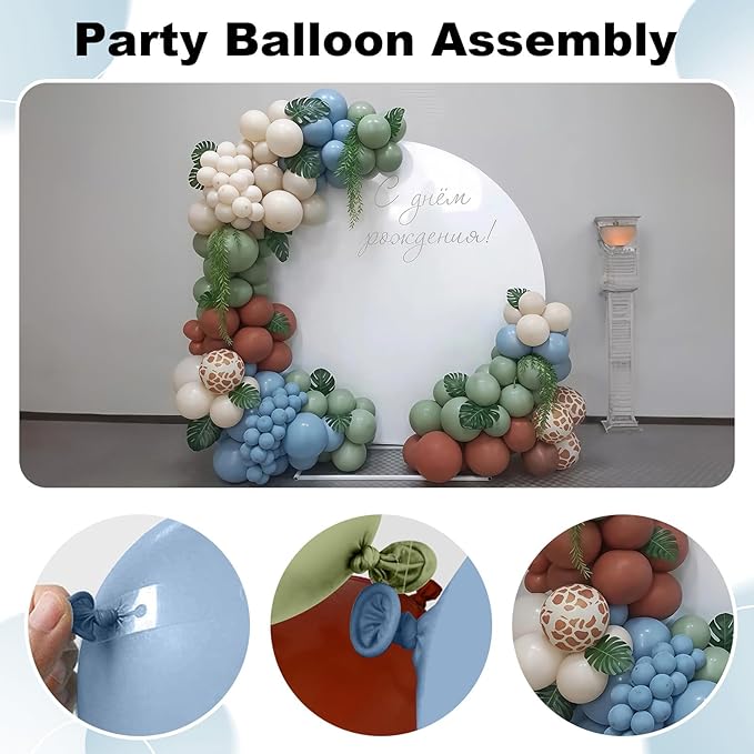Sage Green Brown Balloon Arch Garland Kit, Olive Green Cream Nude Safari Balloons Brown Coffee Beige Light Blue Giraffe Print Balloons for Jungle Hunting Woodland Birthday Baby Shower Wild Decorations