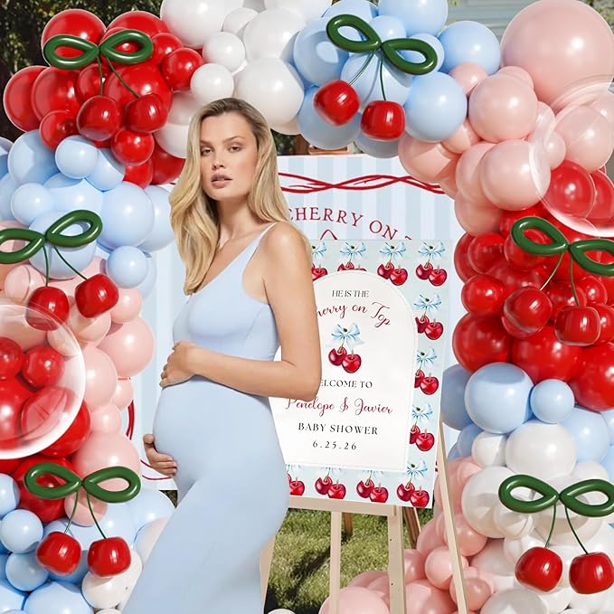 JOGAMS 193Pcs Blue and Red Cherry Balloon Arch Garland Kit,Cherry Party Decorations with Clear Cherry Foil Balloons for Cherry On Top Baby Shower Birthday Bridal Shower Wedding Valentine's Day