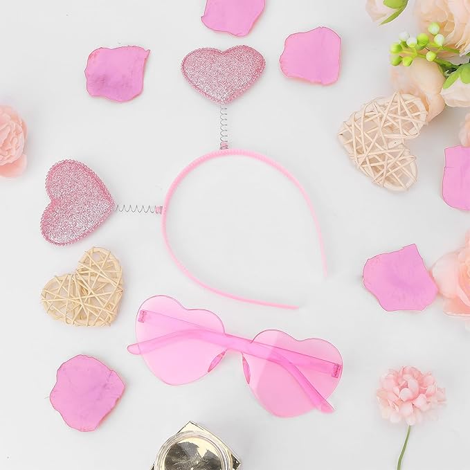 Semato Pink valentines Day Headband with Pink Heart Sunglasses for Valentines Day Accessories Galentines Party Favors Halloween Costume