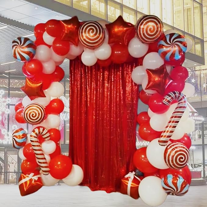 Leesoot Christmas Balloons Arch Decorations 138pcs Red White Balloons for Party Gift Star Candy Cane Balloons Indoor Outdoor Decor Christmas Balloon Garland Arch Kit
