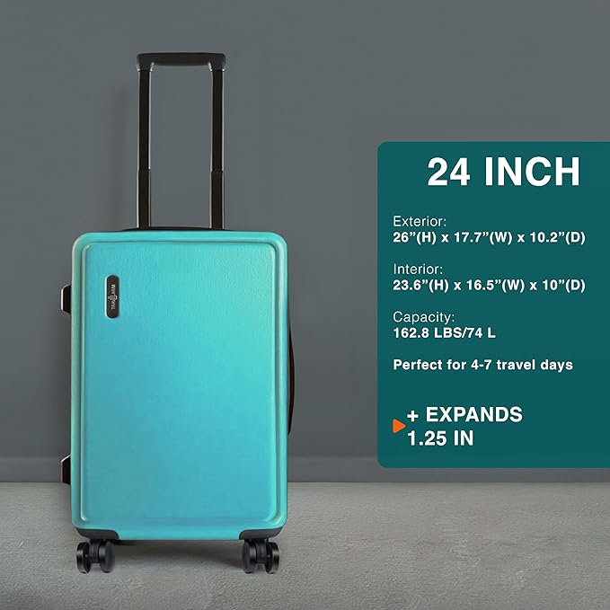TRAVELARIM 24 Inch Luggage with Spinner Wheels, Hard Shell Suitcase with TSA Locks for Luggage, Travel Large Suitcase, Expandable Hard Shell Suitcases, Teal