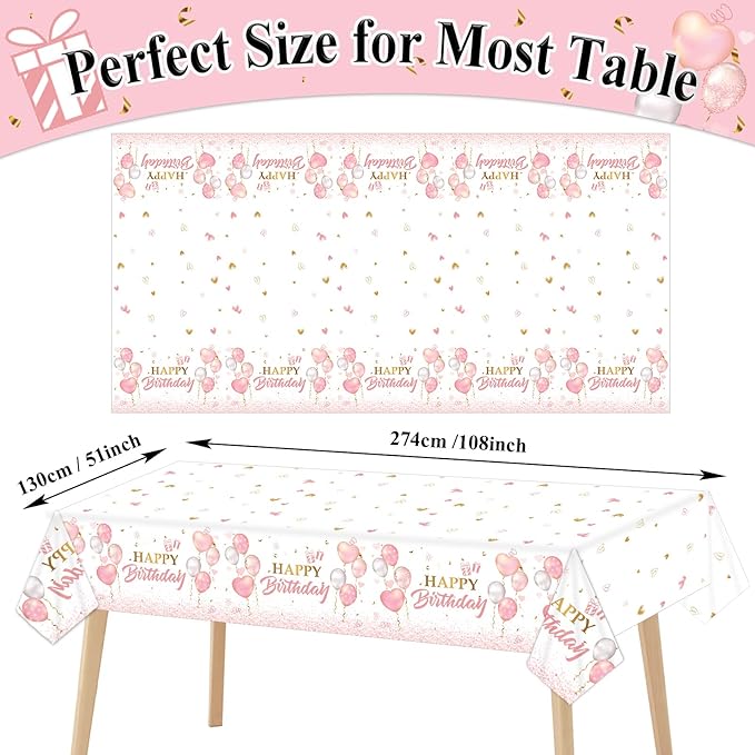 3 Pieces Pink Rose Gold Tablecloth for Rose Gold Birthday Decoration Plastic Disposable Party Table Covers for Rectangle Tables Girl Women Parties Happy Birthday Wedding Party Favors, 54 x 108 Inches
