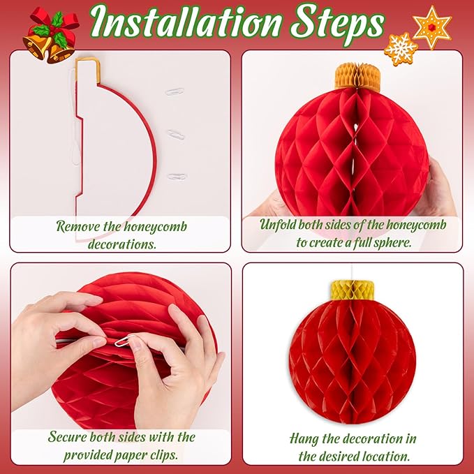 Christmas Party Decorations Honeycomb Balls, 9PCS Large Paper Hanging Ornaments Indoor for Table Centerpieces, Xmas Holiday Classroom Supplies