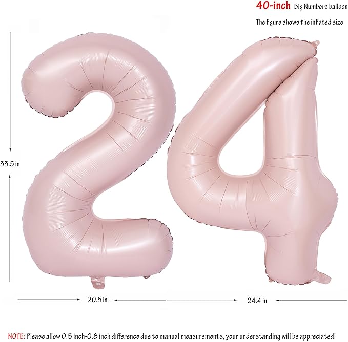 40 In Matte Pink Number Balloons Helium Foil Mylar Balloon Birthday Party banquet Decoration Digital 24