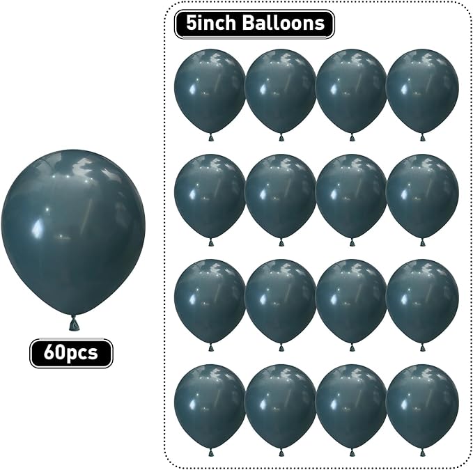 Slate Blue Balloons 60pcs 5inch Small Dark Teal Blue Dusty Blue for Balloon Garland Arch 5'' Round Mini Retro Ocean Sea Blue Latex Balloon for Birthday Party Decoration DIY Bear Baby Shower Wedding