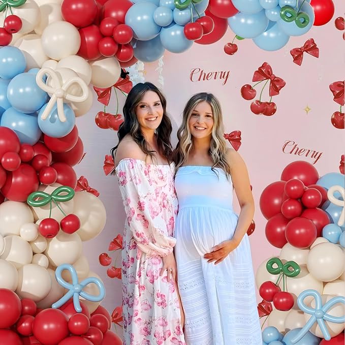 CROSSFINGERS Cherry Red and Blue Balloon Garland Arch Kit,150pcs Bow Light Mist Blue Red White Balloons Arch Kit for Cherry Birthday Baby Shower Wedding Galentine's Bridal Shower Party Decorations