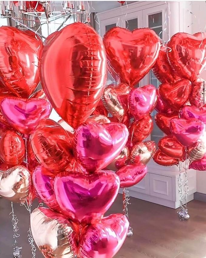 Red Heart Shaped balloons Pack of 12,18 Inch White Love Valentine Balloons Pink Heart Romantic Balloons For Valentines Day Propose Marriage Wedding Bridal Shower Engagement Party Decorations