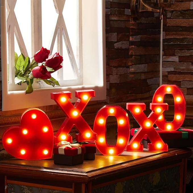 VIHOSE Valentine's Day LED Letter Lights Sign Table Decoration Light up Letters Battery Powered for Home Bars Party Bedroom Tabletop Decoration Valentine's Gift