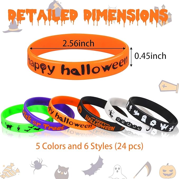 JUNEBRUSHS 42Pcs Halloween Silicone Bracelets Halloween Favors Supplies Rubber Wristbands for Kids Party Goodie Bag Stuffers Fillers Decorations Accessories (6 Designs)