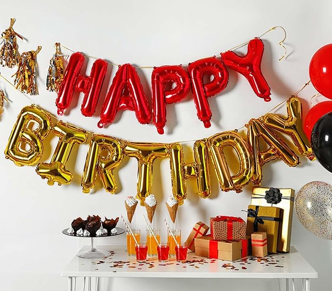 KALOR Red Happy Birthday Balloons Banner, 16 Inch Mylar Foil Letters Balloon Sign for Birthday Party Decorations Photo Booth Backdrop