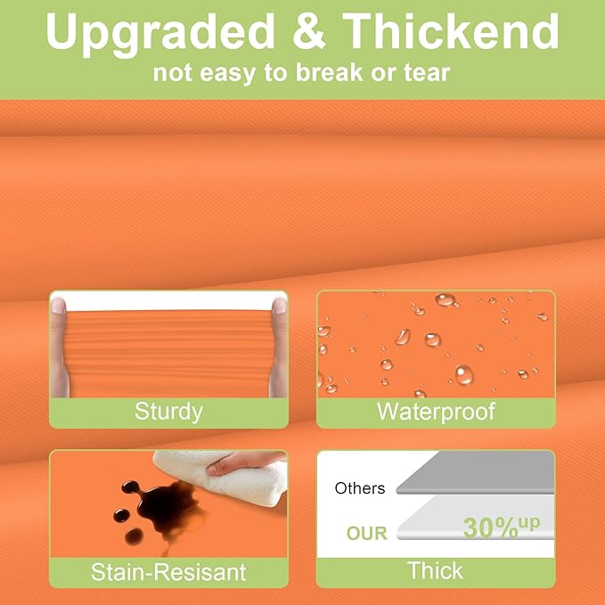 QIKSION Orange Plastic Table Cloth Disposable 2 Pack, 54 x 108 Inch Tablecloths for Party, Graduation, Halloween, Thanksgiving Decorations, Harvest, Fall, Rectangle Table Cover